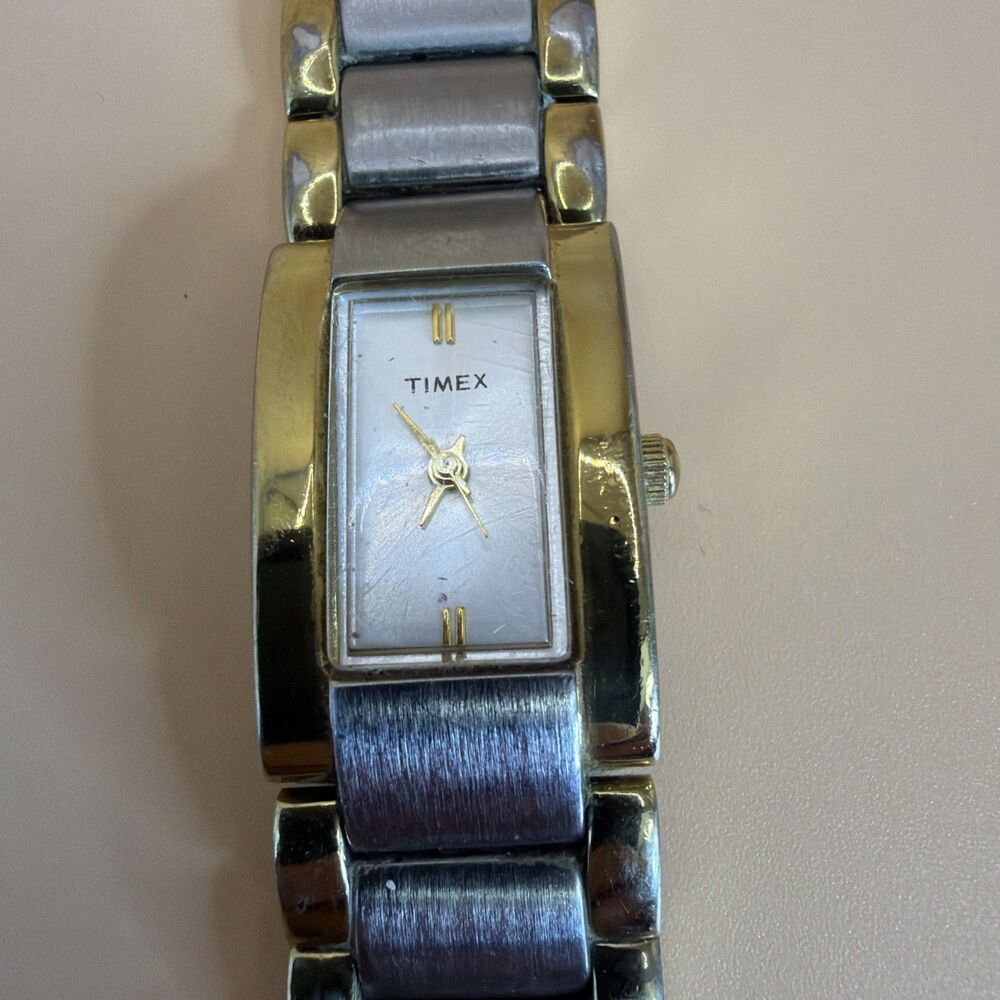 Timex Women's Rectangular Two-Tone Gold Silver Watch New battery